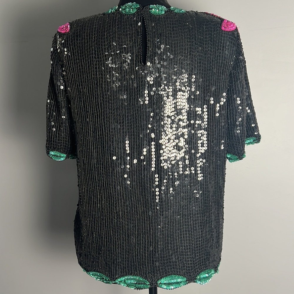 Vintage Stenay 100% Silk Floral Beaded Sequin Floral Blouse Shirt - Picture 6 of 7